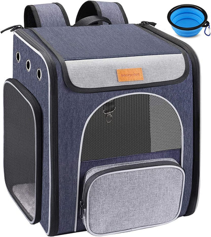 ® Cat Carrier Backpack, Foldable Pet Backpack Carrier for Cats and Small Dogs, Breathable Dog Carrier Backpack with Inner Safety Leash + Folding Dog Bowl Ideal for Hiking Traveling Outdoor Use